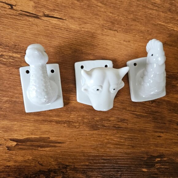 Vintage Porcelain Ceramic Farm Animal Head Hooks - Picture 2 of 8